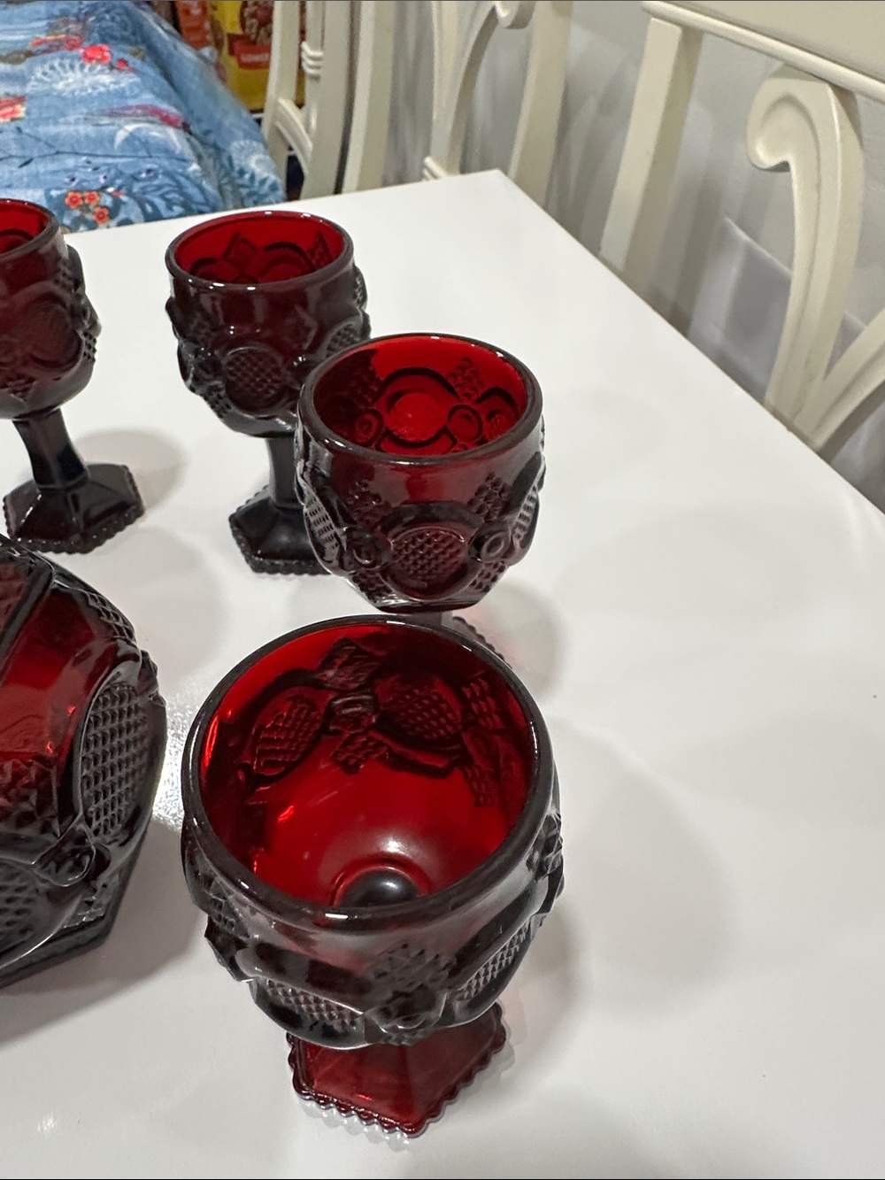 Avon Ruby Red Pressed Glass Decanter and Goblet Set - Picture 6 of 16
